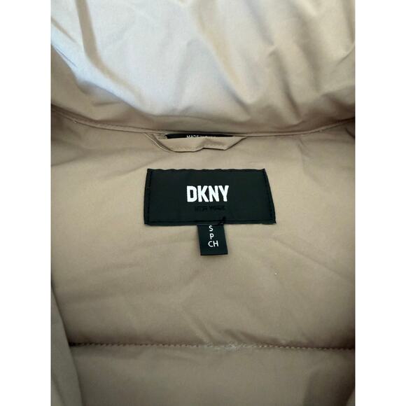 DKNY Tan Beige Long Puffer Coat Size Small Warm Winter Outdoors - Picture 5 of 13